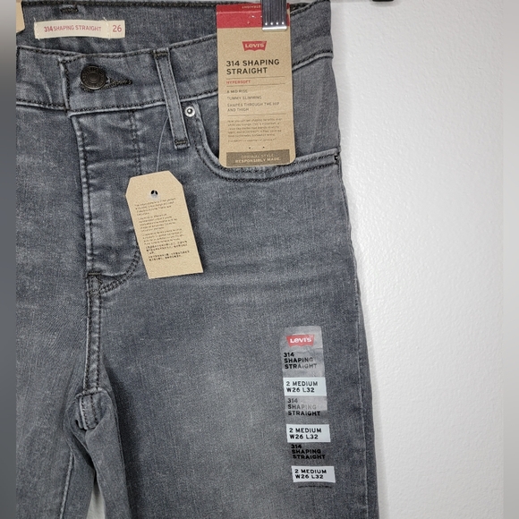 Levi's 314 Shaping Straight Women Gray Jeans Mid Rise Hypersoft Size 26x32 (1) - Picture 6 of 8